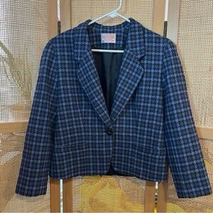 Vintage Pendleton Blazer Petite Womens 10 Blue Plaid Wool Jacket Made USA 1960s